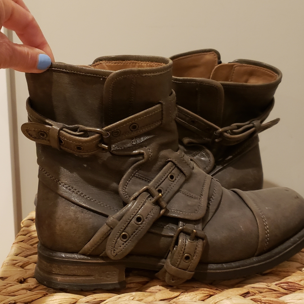 UGG Dark Brown Leather Buckle Boots